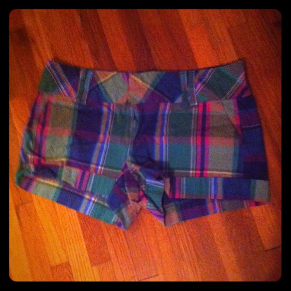 Pink, green, purple plaid shorts