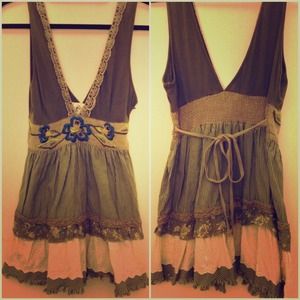 Free People Baby Doll embroidered top w/ tie back