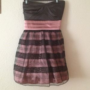 Pink & Black Strapless Dress