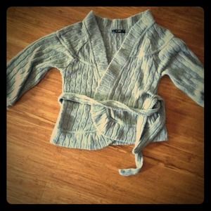 Gray 3/4 sleeve cardigan with waist tie