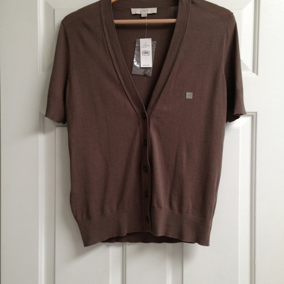 LOFT Brown V-neck Short sleeve Cardigan