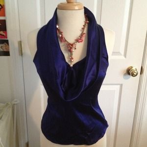 Navy blue satin cow neck blouse
