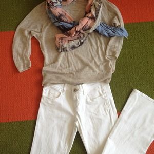 White jean wide leg pant