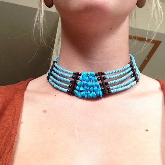 Donated! Blue Beaded Tribal Choker - Picture 2 of 4