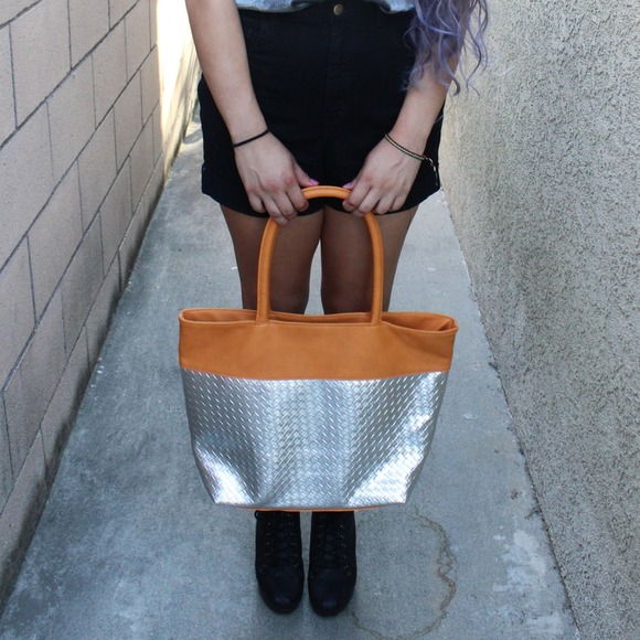 Mettalic Silver and Orange Tote