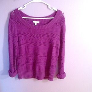 Purple crochet sweater.