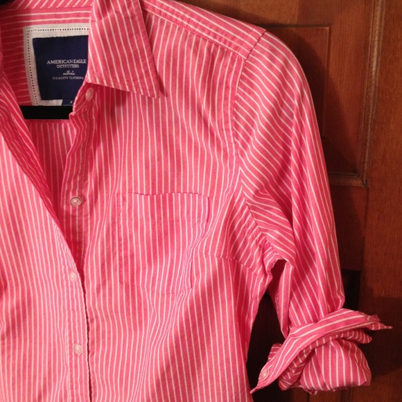 SOLD AE Pink & White Striped Button-Down