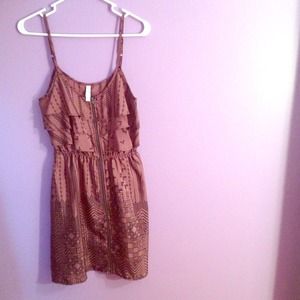 Brown front zip ruffle top dress