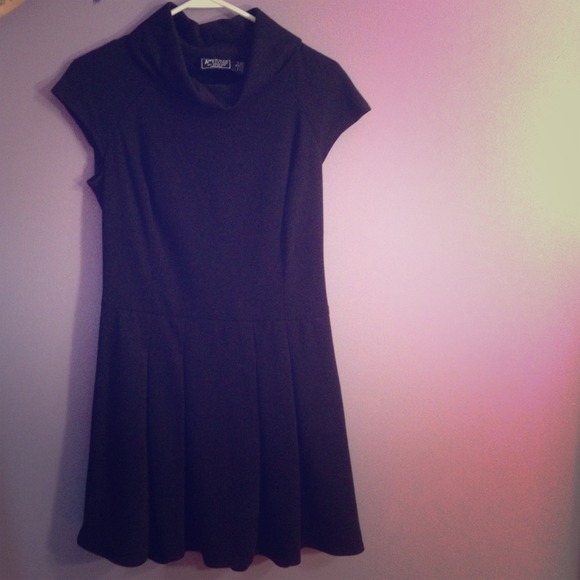 Black pleated cowl neck dress