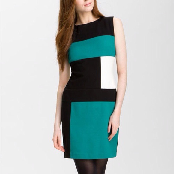 vince camuto sleeveless colorblock dress