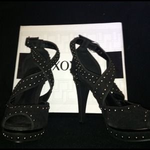 XOXO Black Studded peep-toe pumps