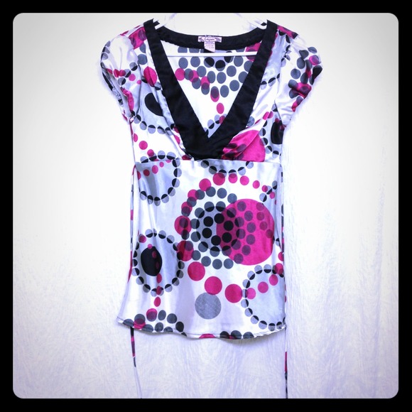 Silky pink black and white dress top - Picture 1 of 2