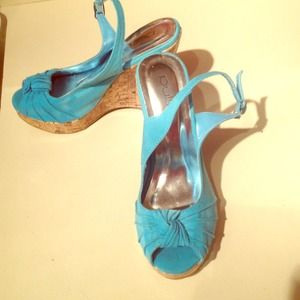Turquoise wedges with cork heel