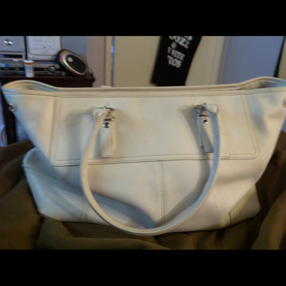 Authentic White leather coach tote