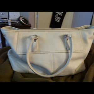 Authentic White leather coach tote