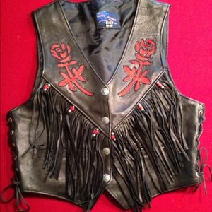 Sold in bundle- Leather vest with red roses