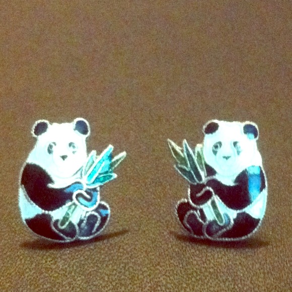 Cute gold outlining panda earrings