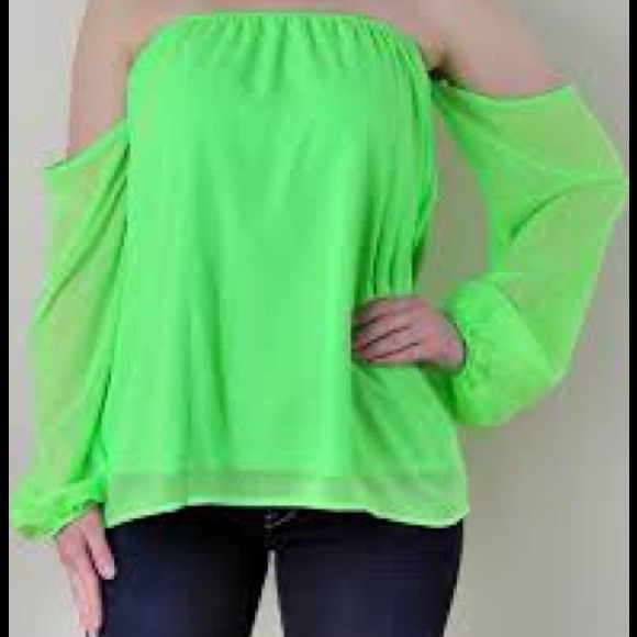 A neon green off the shoulder top