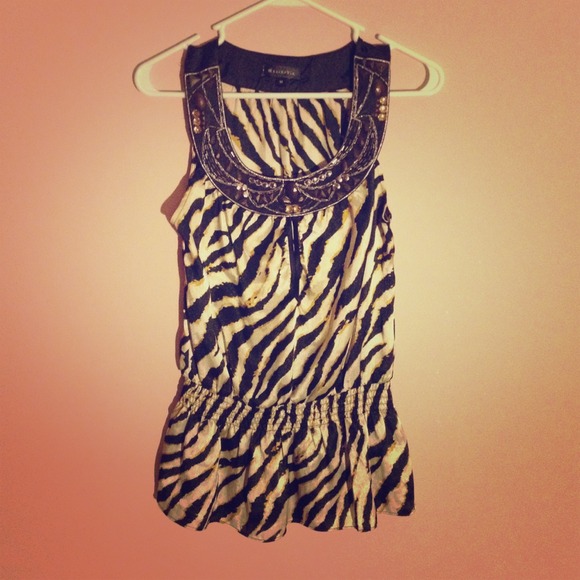 Gold and black Zebra print dressy shirt - Picture 1 of 3