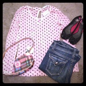 Mesh baby pink polka dot top