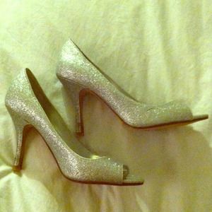 Sparkly silver heels. WORN ONCE!