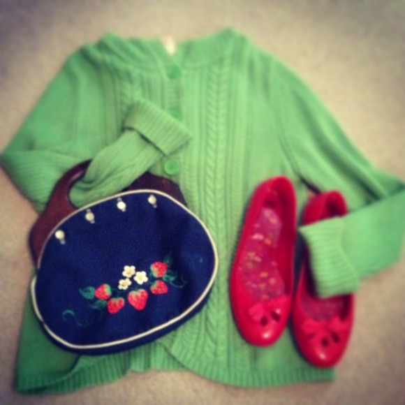 Vintage hand painted purse strawberries small