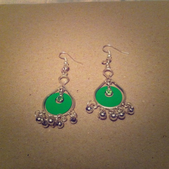 Green sparkly earrings