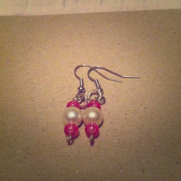 Pink and faux pearl earrings