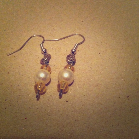 Yellow and faux pearl earrings
