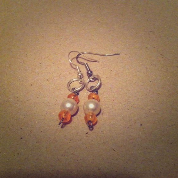Orange and faux pearl earrings