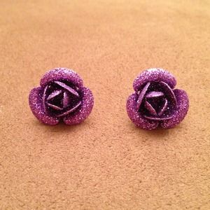 Purple rose earrings