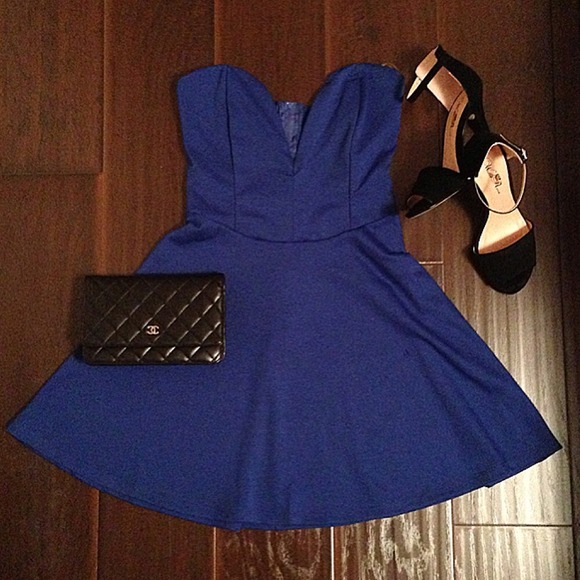 Dresses & Skirts - Royal Blue Deep Plunge Skater Dress
