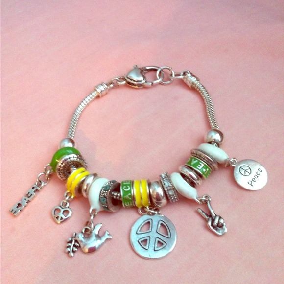 Peace sign bracelet with hand picked out marbles