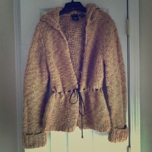 Hand knit chunky sweater with leather tie!