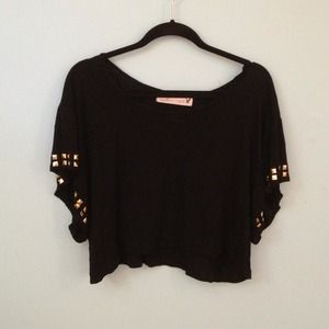 Black crop top with gold studded sleeves