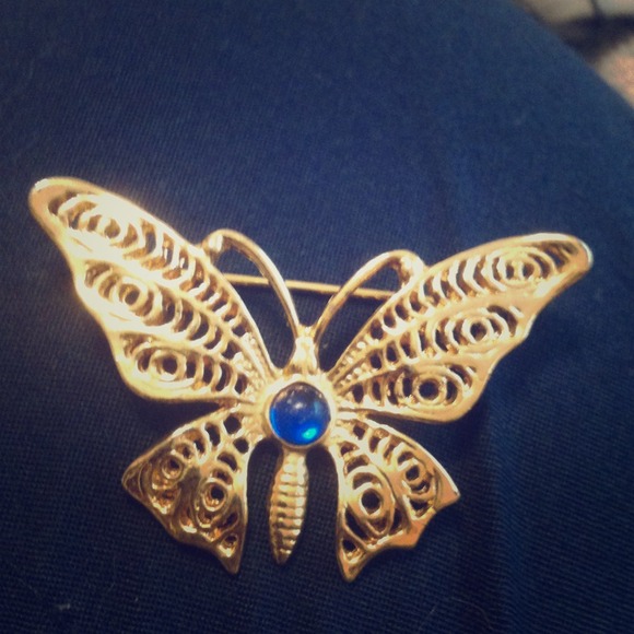 Gold plated butterfly brooch