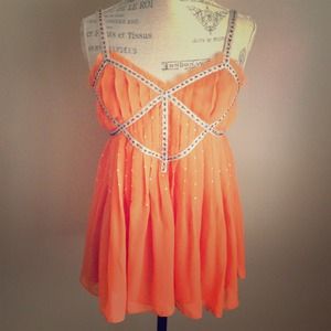 Rebecca Moses Orange Embellished Tank Top