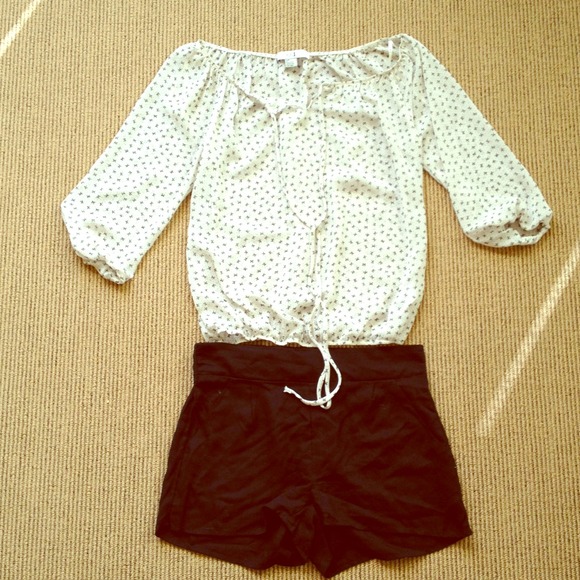 TRADED Sheer Cream and Brown Blouse