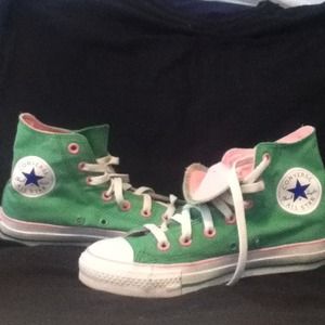 Converse high top light green/pink