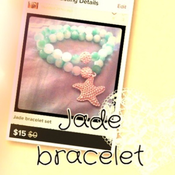 Jade bracelet set with starfish and shamballa bead