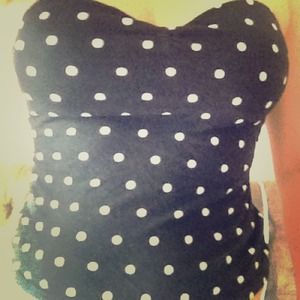 Super Cute Black & White Polka Dot Tube Top