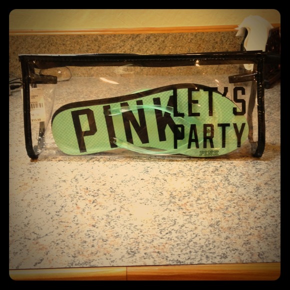 Victoria's Secret Pink Let's Party mint flipflops