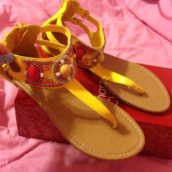 Yellow jeweled Charming Charlie's Sandals😙💛 - Picture 2 of 4