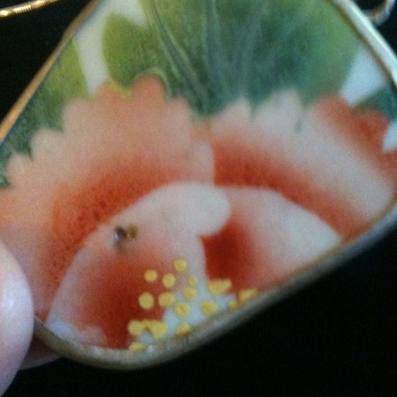 Necklace, silver framed porcelain - Picture 2 of 2