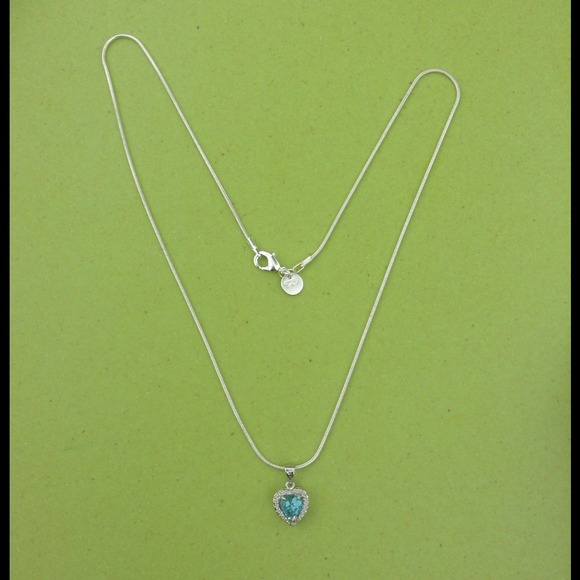 925 Sterling Silver Crystal Turquoise Necklace - Picture 3 of 4