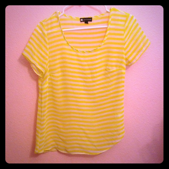 Yellow and white striped sheer top