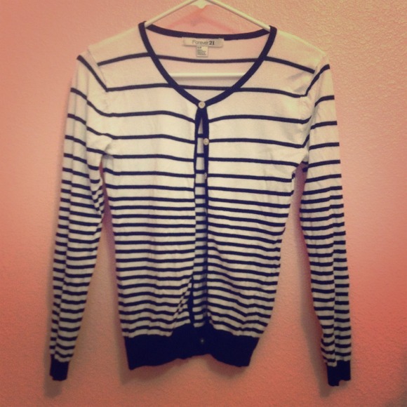 Blue and white striped cardigan