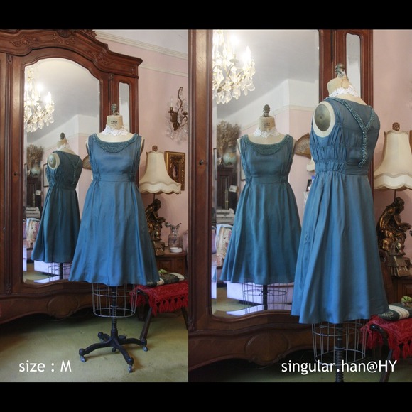 Beaded empire line teal dress