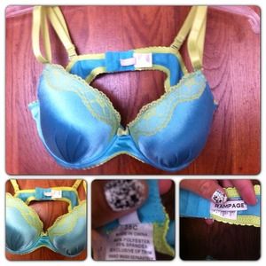 Baby blue and lime green bra size 38C. Like new