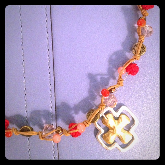 Hammered Cross Two Tone Necklace